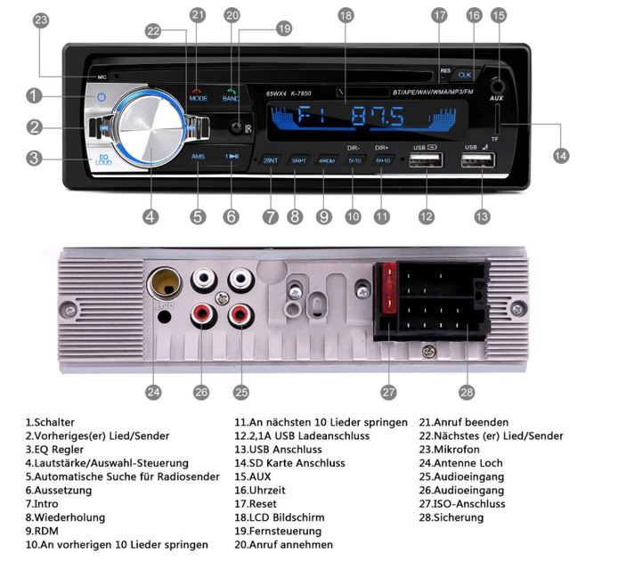 Автомагнитола 1 DIN N1901 с Bluetooth, FM радио, MP3 плеер, USB 2 порта, пульт управления на руль, hands-free комплект для авто - Фото 7 Автомагнитола 1 DIN N1901 с Bluetooth, FM радио, MP3 плеер, USB 2 порта, пульт управления на руль, hands-free комплект для авто - изображение 7