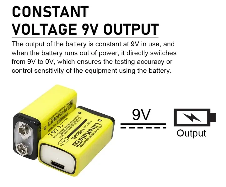 Акумулятор крона LiitoKala Li-Ion 9V 1100mAh, зарядка від USB Type-C - изображение 4