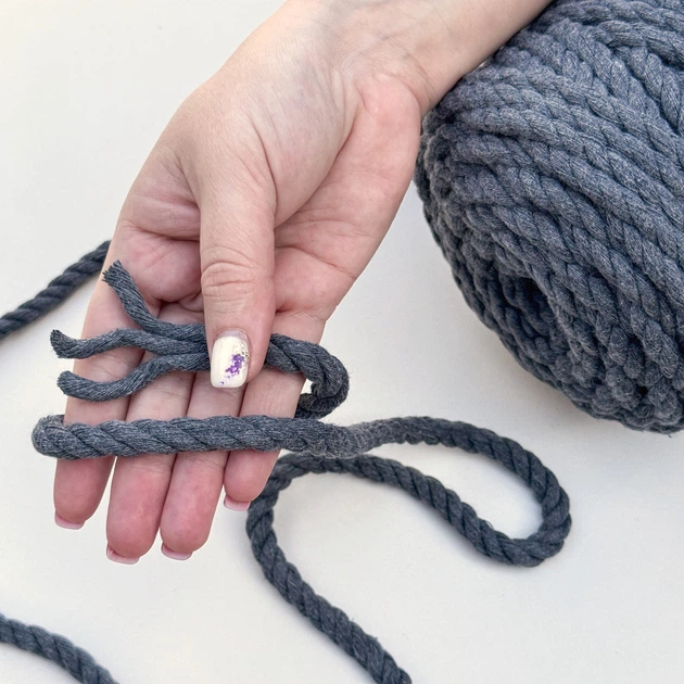 Шнур кручений rope macrame 9 mm 55м 1000г темно-сірий №758 - изображение 5