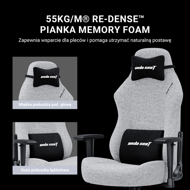 Крісло ігрове Anda Seat Luna Size L Fabric Grey (AD18-44-G-F) - Фото 14 Крісло ігрове Anda Seat Luna Size L Fabric Grey (AD18-44-G-F) - зображення 14
