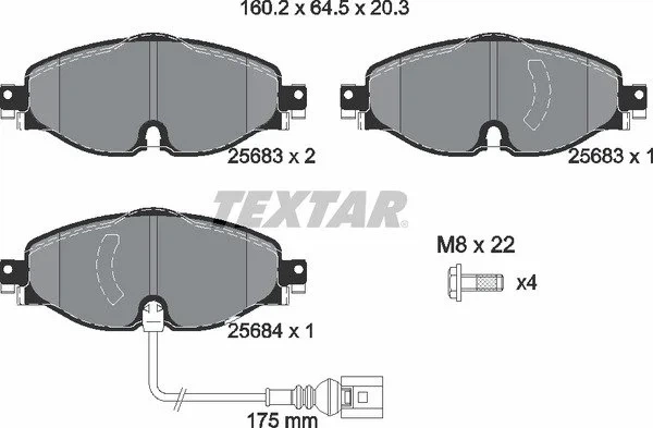 Комплект гальмівних колодок TEXTAR 2568301 Volkswagen Golf, Passat, Touran, Tiguan, T-Roc; Audi A3, Q3, TT; Skoda Octavia, Kodiaq, Karoq, Superb; Seat Leon 5Q0698151A, 5Q0698151AA, 5Q0698151AF - изображение 7