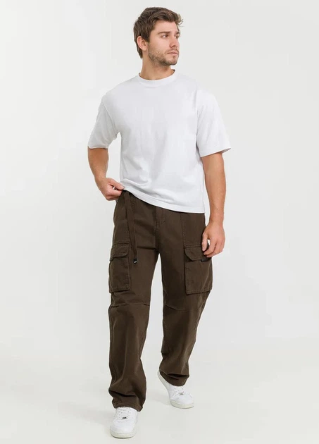 Штаны Карго Baggy с ремнем в поясе коричневые XL-2XL - Фото 1 Штаны Карго Baggy с ремнем в поясе коричневые XL-2XL - изображение 1