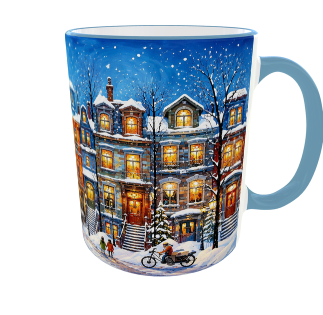 Кружка (чашка) с принтом Зимний город серия Art Collection – дизайнерская кружка с художественным принтом | 330 мл(голубая ручка) - изображение 5