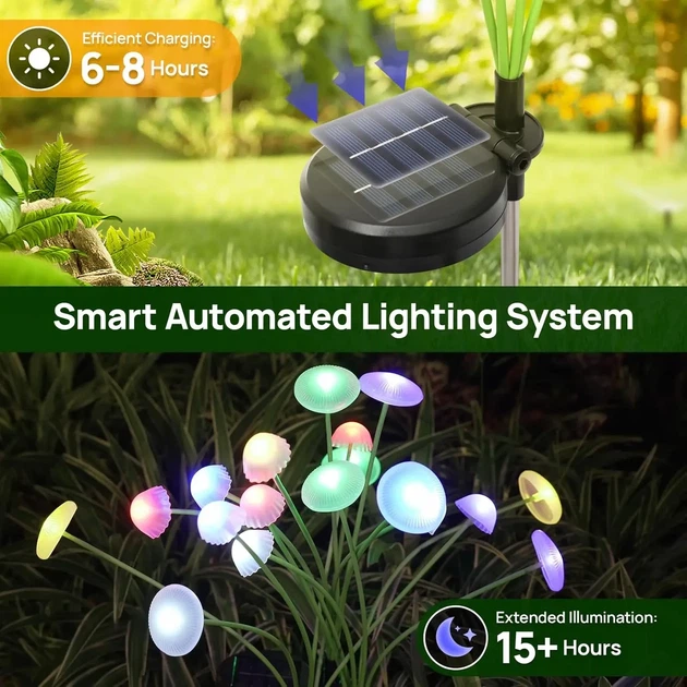 Садовий світильник на сонячній батареї "Грибочки", 70 см, RGB LED / Вуличний садовий ліхтар - зображення 4