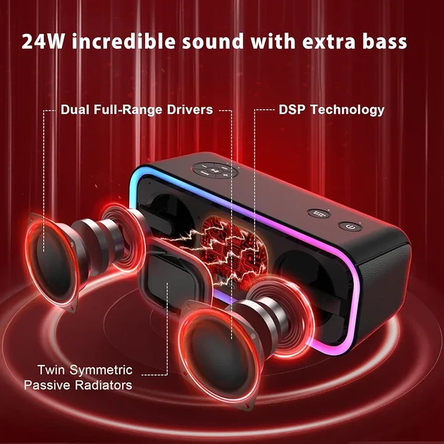 Бездротова колонка DOSS SoundBox Pro+ Bluetooth, 24 Вт стерео, потужний бас, IPX6, 15 годин, світлові ефекти - зображення 7