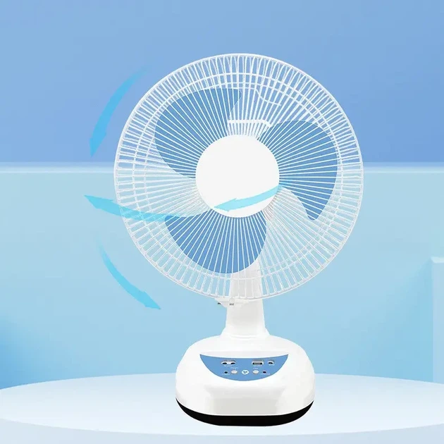 Портативный вентилятор Megatop MG008 12 дюймов на аккумуляторе 4500 мАч с солнечной панелью 2 LED лампами Бело-синий для кемпинга и дома - изображение 4