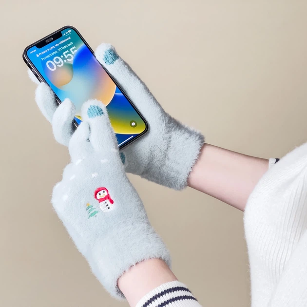 Зимние сенсорные перчатки Hurtel Снеговик Зеленые (5907769307881) - изображение 2