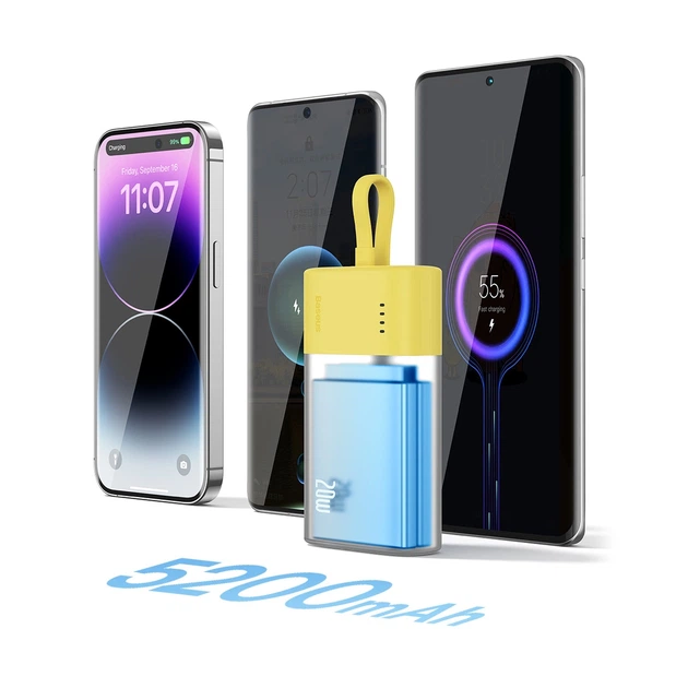 Портативний зарядний пристрій Baseus Popsicle 5200mAh 20W with Built-In Lightning Cable/USB-C to USB-C Cable Yellow Pink (P10055601Y13-00) - зображення 9