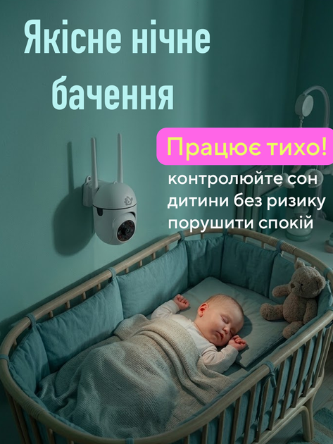 Видеоняня цифровая wifi радионяня беспроводная регулируемая ip камера видеонаблюдения видео няня 360 градусов с подключением к телефону веб камера видеоняни ночного видения датчик движения с микрофоном и динамиком А1 Smart baby monitor - изображение 5