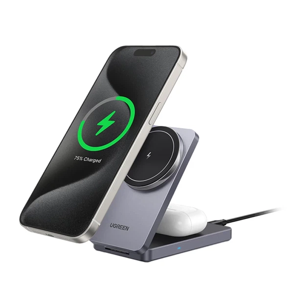 Бездротовий зарядний пристрій Ugreen W528 2в1 для iPhone, AirPods, 20W Gray (45056) - зображення 3