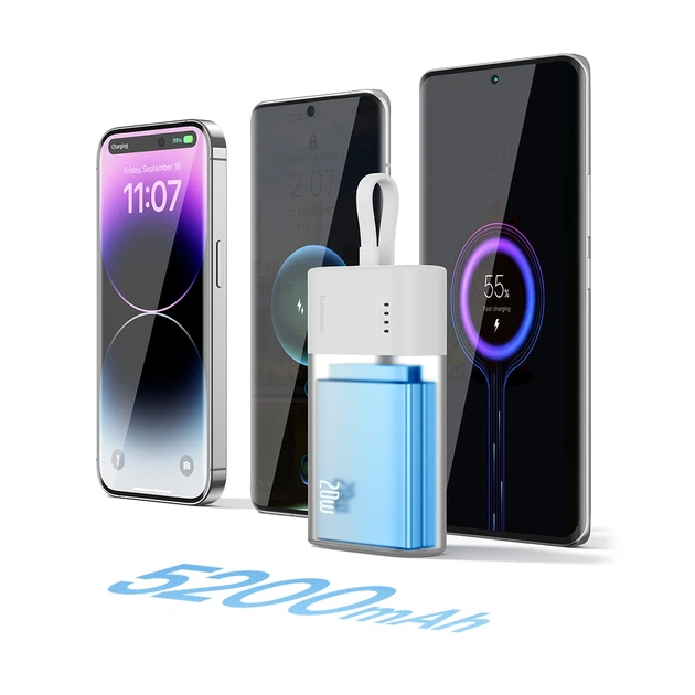 Портативний зарядний пристрій Baseus Popsicle 5200mAh 20W with Built-In Lightning Cable/USB-C to USB-C Cable White Green (P10055601613-00) - зображення 10