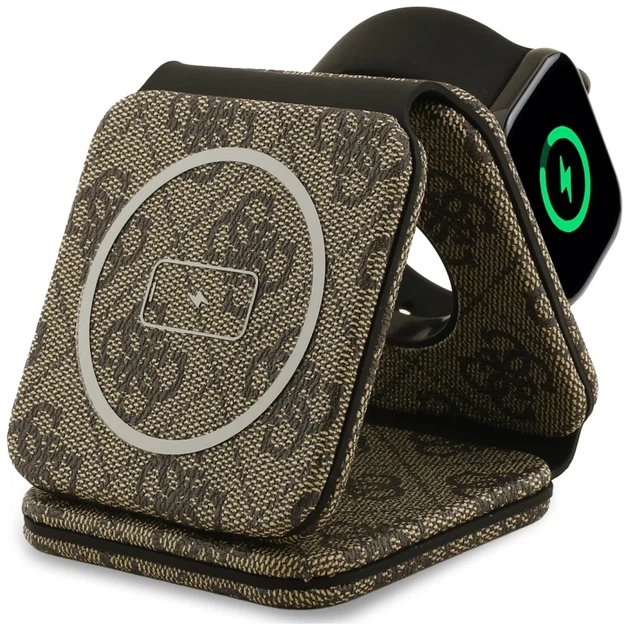 Бездротова зарядка Guess 4G 15W 3в1 Brown with MagSafe (GUFWC4GEMW) - зображення 4