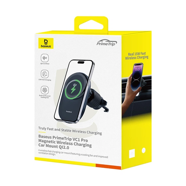 Автодержатель Baseus PrimeTrip VC1 Pro с беспроводной зарядкой Qi2 на дефлектор Black (6932172685973) - Фото 11 Автодержатель Baseus PrimeTrip VC1 Pro с беспроводной зарядкой Qi2 на дефлектор Black (6932172685973) - изображение 11