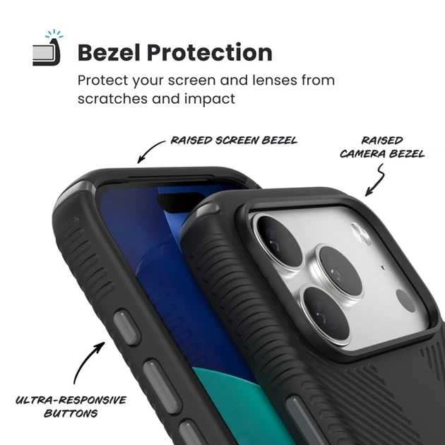 Чехол Speck Presidio2 Grip для iPhone 17 Pro Black / Slate Grey / White with MagSafe (150976-D143) - Фото 4 Чехол Speck Presidio2 Grip для iPhone 17 Pro Black / Slate Grey / White with MagSafe (150976-D143) - изображение 4