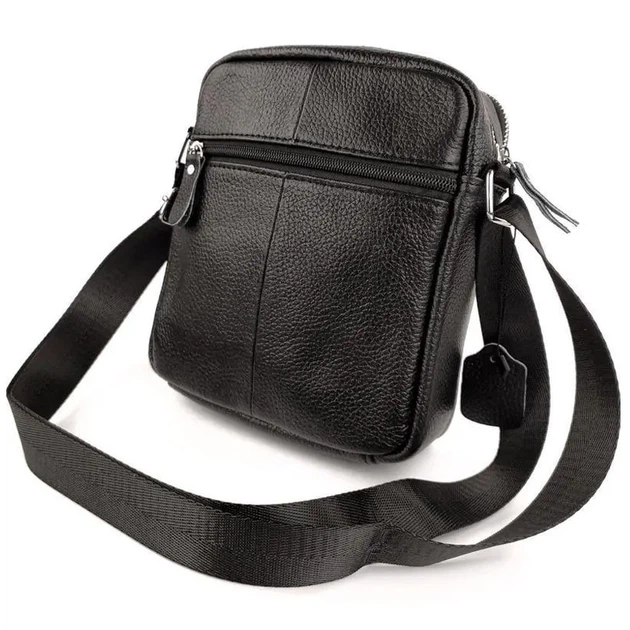 Мужская кожаная сумка через плечо Tiding Bag M38-10131A 18×21×7 черная — компактный мессенджер для документов и телефона - Фото 4 Мужская кожаная сумка через плечо Tiding Bag M38-10131A 18×21×7 черная — компактный мессенджер для документов и телефона - изображение 4