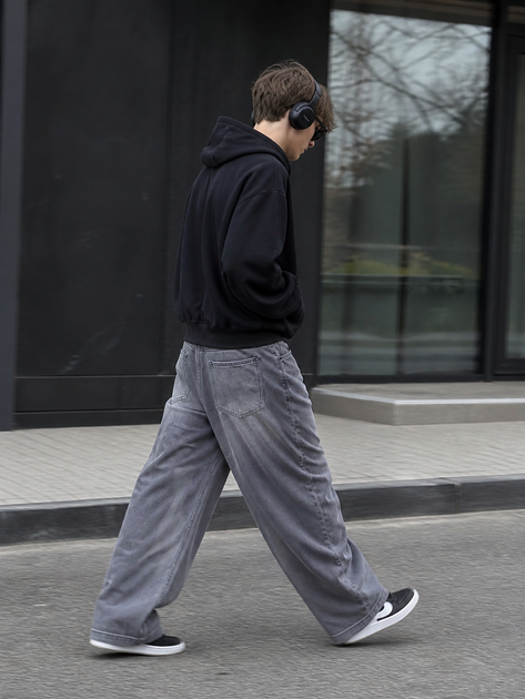 Джинси YZTH для хлопчика підлітка широкі skater baggy на резинці,Сірий 164 - зображення 5