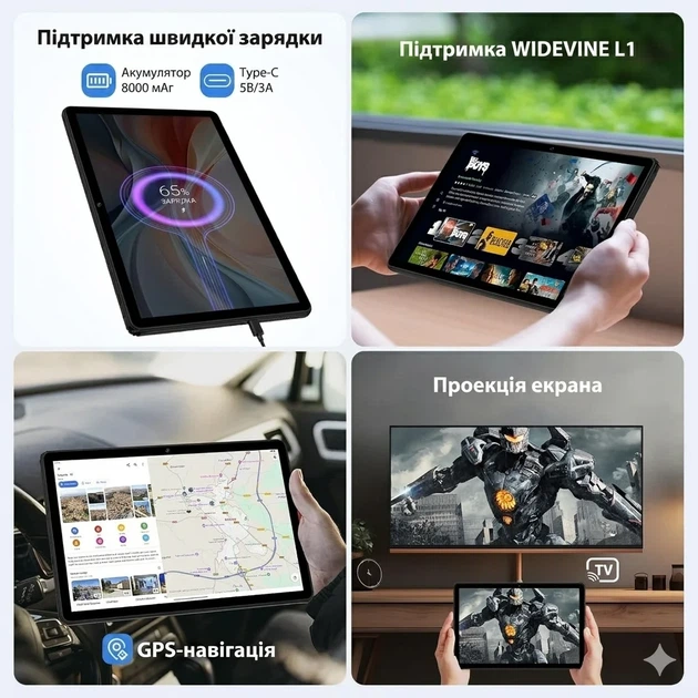 Планшет 11" Full HD PIXGOOD M518 12+24/256Gb 8 ядер Android 15 8000mAh Черный - изображение 4