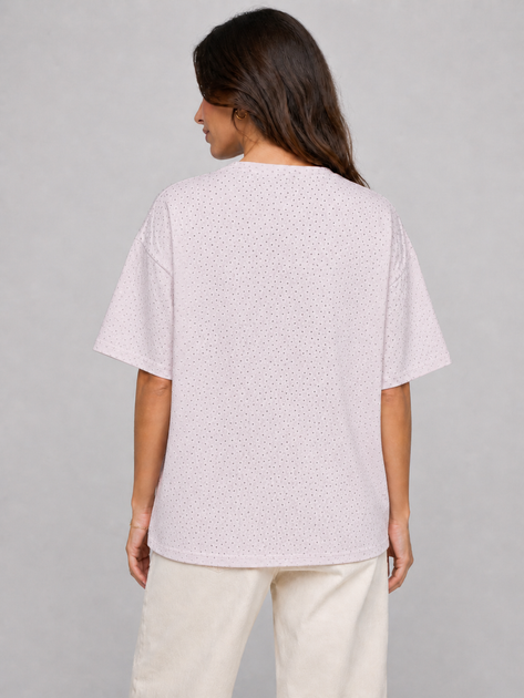 Модная женская футболка бежевая со стразами (N1574) one size - изображение 2