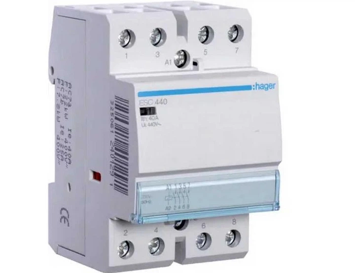 Контактор модульный Hager 4p 40A 4NO 230B AC (ESC440) - Фото 1 Контактор модульный Hager 4p 40A 4NO 230B AC (ESC440) - изображение 1