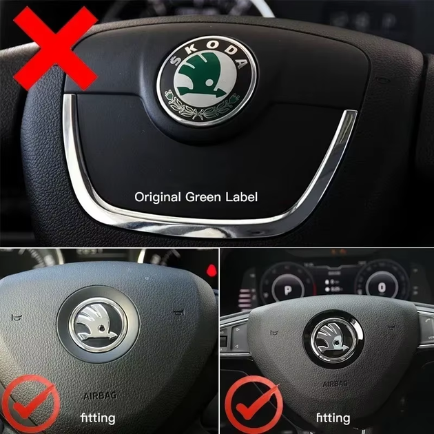 Эмблема знак Skoda (Шкода) 47 мм 63 мм new на руль подушку безопасности синяя с черным - изображение 2