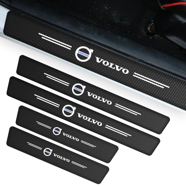 Защитная пленка накладка на пороги для Вольво Volvo Черный Карбон наклейки светоотражающие надписи - изображение 8