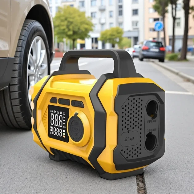 Портативний компресор ATJ-201 з акумулятором 8000mAh, ліхтариком та набором насадок - изображение 7