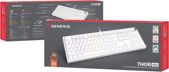 Клавіатура дротова Genesis Thor 404 Outemu Peach Silent White (NKG-2300) - зображення 9