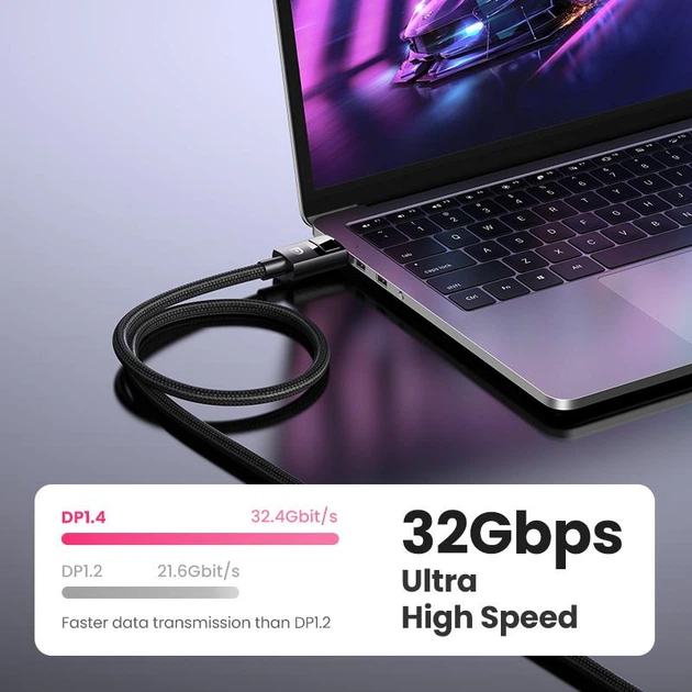 Кабель UGREEN DP114 DP 1.4 Male to Male Plastic Case Braided Cable 3m (UGR-80393) - изображение 5