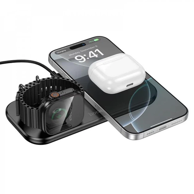 Магнітна бездротова зарядка 3 в 1 Hoco CW65 для смартфона / AirPods / iWatch — White (789854) - Фото 3 Магнітна бездротова зарядка 3 в 1 Hoco CW65 для смартфона / AirPods / iWatch — White (789854) - зображення 3