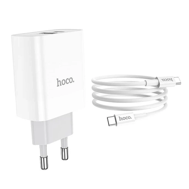 Мережевий зарядний пристрій Hoco C80A 20W PD QC3.0 USB + USB-C кабель Type-C to Lightning (1м) — White (741425) - зображення 4