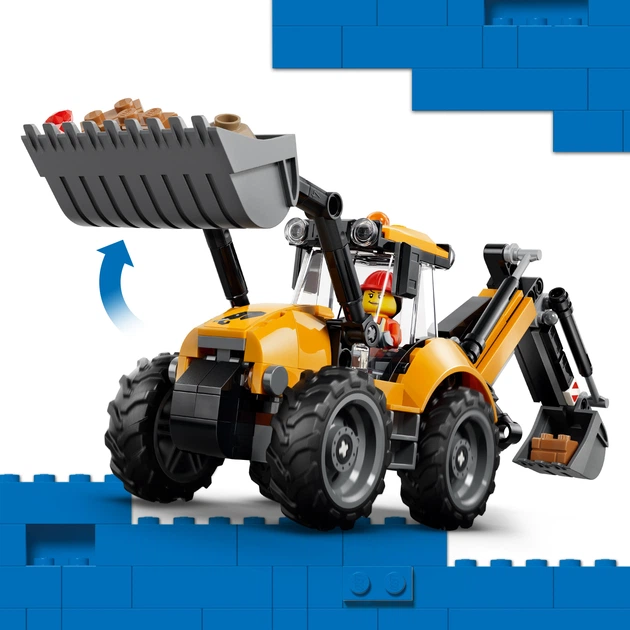 Zestaw klocków LEGO City Żółta koparko-ładowarka 301 element (60480) - obraz 4