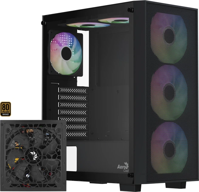 Obudowa AeroCool B509A Flow-G-BK-v1, zasilacz Aero 650 Black (ACCX-BD02002.11) - Zdjęcie 1 Obudowa AeroCool B509A Flow-G-BK-v1, zasilacz Aero 650 Black (ACCX-BD02002.11) - obraz 1