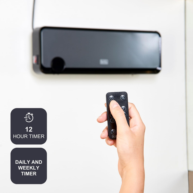 Керамический настенный обогреватель BLACK+DECKER BXWSH2000E: 2000 Вт, для ванной IPX2, недельный таймер, пульт, Черный - изображение 5