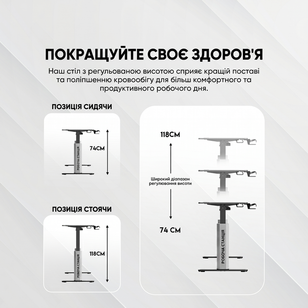 Игровой компьютерный стол для геймера 1400×700 мм с регулировкой высоты электрическим приводом с режимом памяти Fantech WS414 - изображение 3