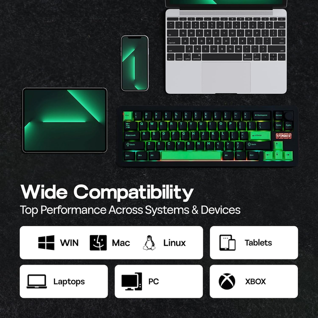 Беспроводная механическая клавиатура Epomaker Galaxy 68 Black, из алюминиевого корпуса, 65%, RGB подсветки, 2.4G/Bluetooth/USB - Фото 7 Беспроводная механическая клавиатура Epomaker Galaxy 68 Black, из алюминиевого корпуса, 65%, RGB подсветки, 2.4G/Bluetooth/USB - изображение 7