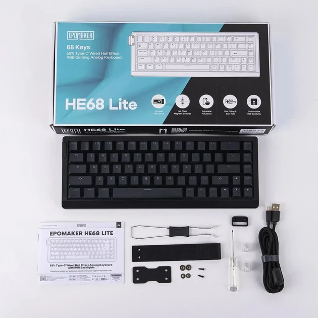 Магнітна клавіатура Epomaker HE68 Lite Black, Hall Effect, Rapid Trigger, 8000 Гц опитування, A-RGB підсвічування, 65% - зображення 2