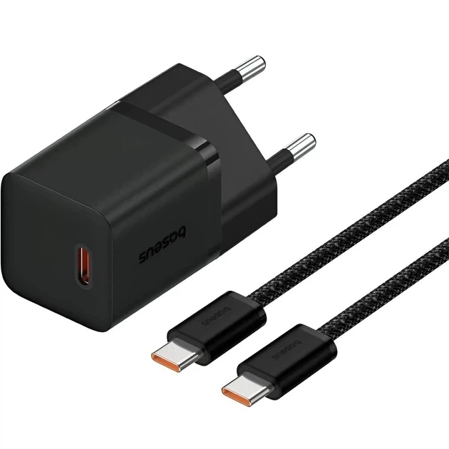 Мережевий зарядний пристрій Baseus GaN5 Mini Fast Charger 1Type-C 30W+ Cable Type-C to Type-C 100W 1m P10110902113-00 Black - Фото 1 Мережевий зарядний пристрій Baseus GaN5 Mini Fast Charger 1Type-C 30W+ Cable Type-C to Type-C 100W 1m P10110902113-00 Black - зображення 1
