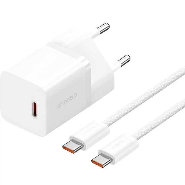 Сетевое зарядное устройство Baseus GaN5 Mini Fast Charger 1Type-C 30W+ Cable Type-C to Type-C 100W 1m P10110902213-00 White - Фото 1 Сетевое зарядное устройство Baseus GaN5 Mini Fast Charger 1Type-C 30W+ Cable Type-C to Type-C 100W 1m P10110902213-00 White - изображение 1