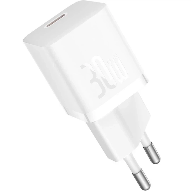 Сетевое зарядное устройство Baseus GaN5 Mini Fast Charger 1Type-C 30W+ Cable Type-C to Type-C 100W 1m P10110902213-00 White - Фото 5 Сетевое зарядное устройство Baseus GaN5 Mini Fast Charger 1Type-C 30W+ Cable Type-C to Type-C 100W 1m P10110902213-00 White - изображение 5