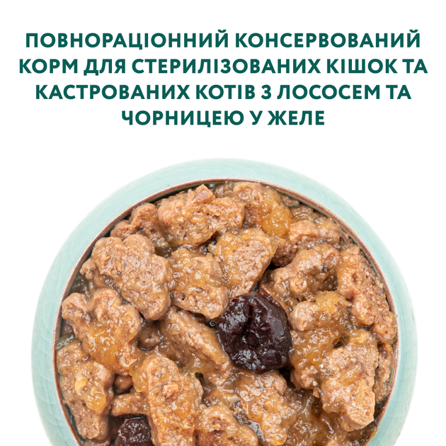Консервований корм Optimeal Adult Cats Sterilised Salmon & Blueberries in jelly - вологий корм з лососем та чорницею в желе для стерилізованих та кастрованих котів 85 г (B2712102) - Фото 4 Консервований корм Optimeal Adult Cats Sterilised Salmon & Blueberries in jelly - вологий корм з лососем та чорницею в желе для стерилізованих та кастрованих котів 85 г (B2712102) - зображення 4