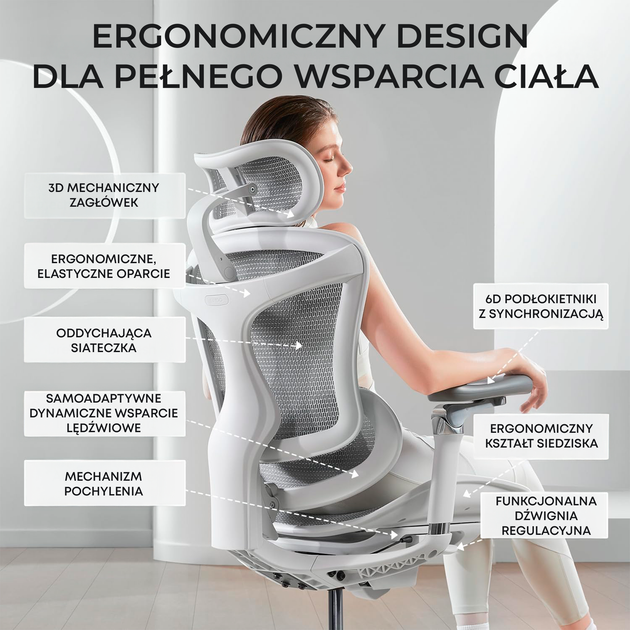 Fotel biurowy SIHOO DORO C300 Pro Mesh White (DORO-C300-PRO-M102) - obraz 8