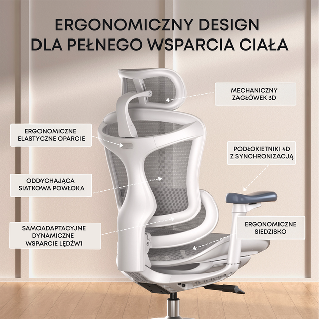 Крісло офісне SIHOO DORO C300L Mesh White (DORO-C300L-A3-102) - зображення 7