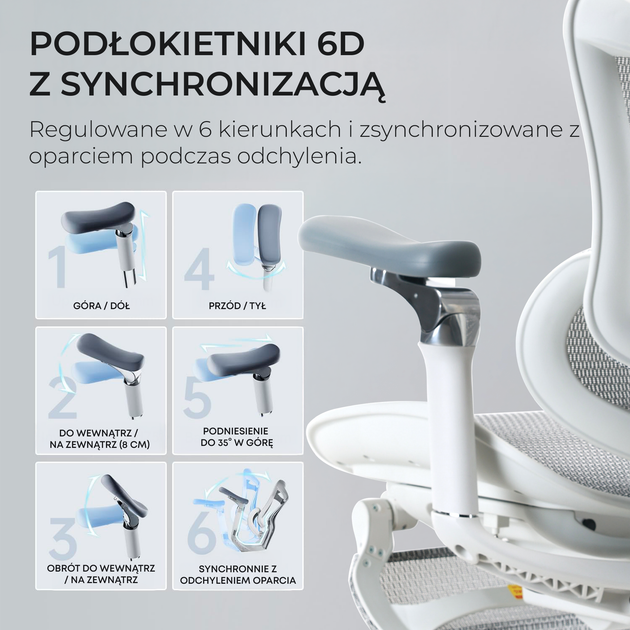 Fotel biurowy Sihoo DORO C300 Pro Mesh White (DORO-C300-PRO-M102-JT) - Zdjęcie 14 Fotel biurowy Sihoo DORO C300 Pro Mesh White (DORO-C300-PRO-M102-JT) - obraz 14