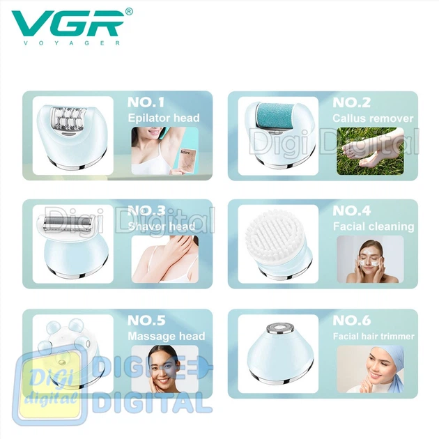 Епілятор VGR 6 в 1 V-733 BLUE 12 насадок IPX7 LED дисплей - зображення 4