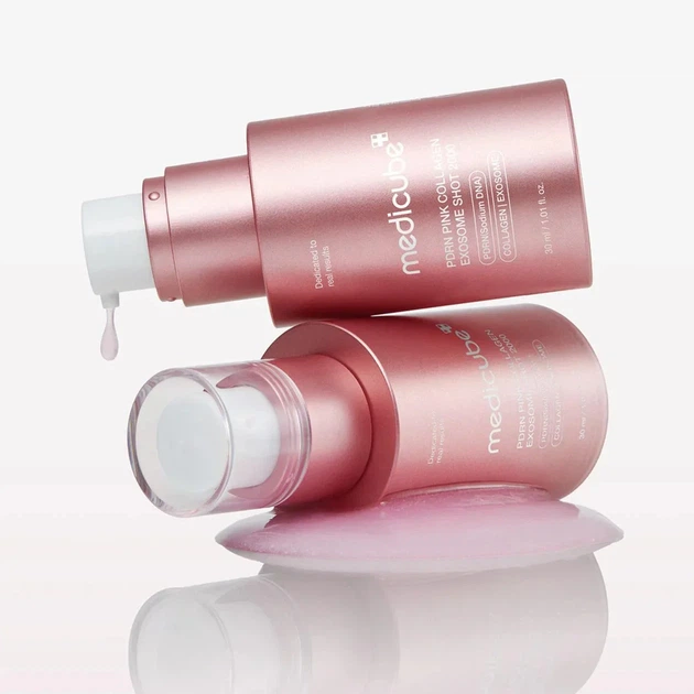 Регенеруюча сироватка з полінуклеотидами, екзосомами та спікулами Medicube PDRN Pink Collagen Exosome Shot 2000 30 мл - зображення 4