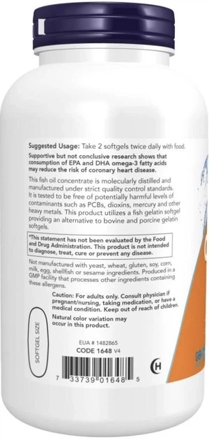 Дієтична добавка NOW Foods Omega-3 Молекулярно дистильований риб'ячий жир 200 м'яких капсул (733739016485) - зображення 3