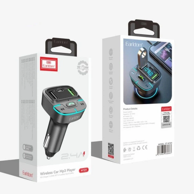 FM модулятор MP3 с Bluetooth и 3.1A зарядкой — Earldom ET-M101 Black (778355) - изображение 2
