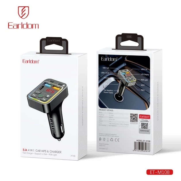 FM модулятор MP3 с двумя USB и Type-C — Earldom ET-M108 Black (788336) - изображение 2