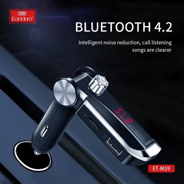 Автомобильный FM модулятор MP3 с Bluetooth 5.1 и дисплеем (2xUSB) — Earldom ET-M39 Black (771875) - Фото 5 Автомобильный FM модулятор MP3 с Bluetooth 5.1 и дисплеем (2xUSB) — Earldom ET-M39 Black (771875) - изображение 5