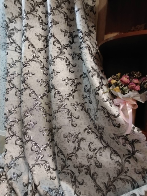 Готовые Шторы (выс 2,50 м) жаккард серого цвета с рисунком (2шт по 1,45м ширины) для зала, гостиной, спальни, загородного дома - изображение 3